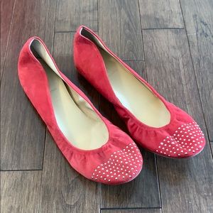 J.Crew CeCe Suede Studded Ballet Flats Red Gold